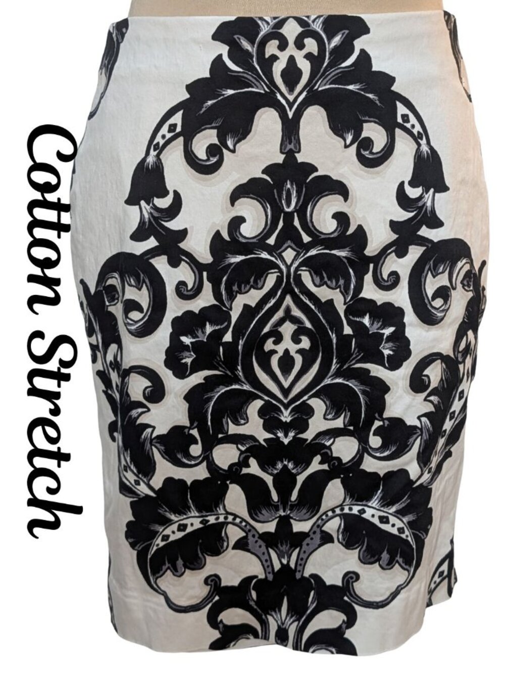 WHBM Damask Cotton Stretch Pencil Skirt